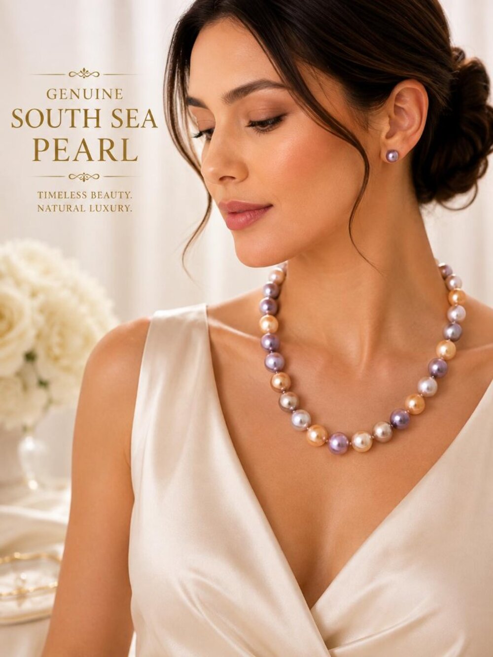 South Sea Pearl Necklace 12-13mm Multicolor Pearls Golden Clasp From Philippines